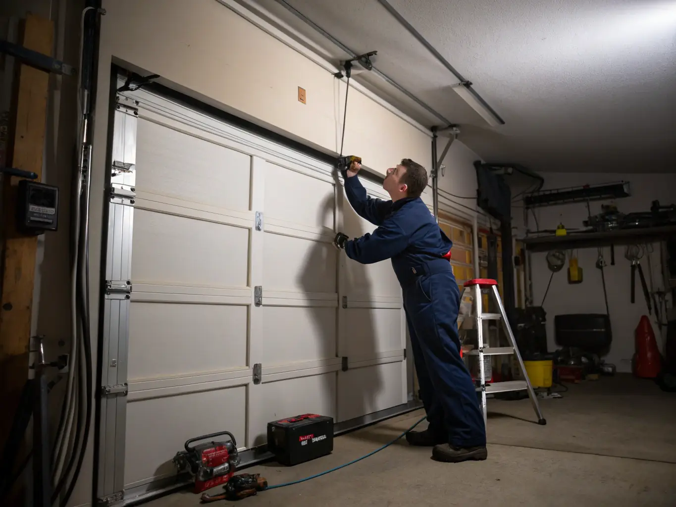 A visual representation of a garage door sensor being adjusted, emphasizing the role of sensors in preventing accidents and ensuring safe operation. The setting is a modern garage environment.